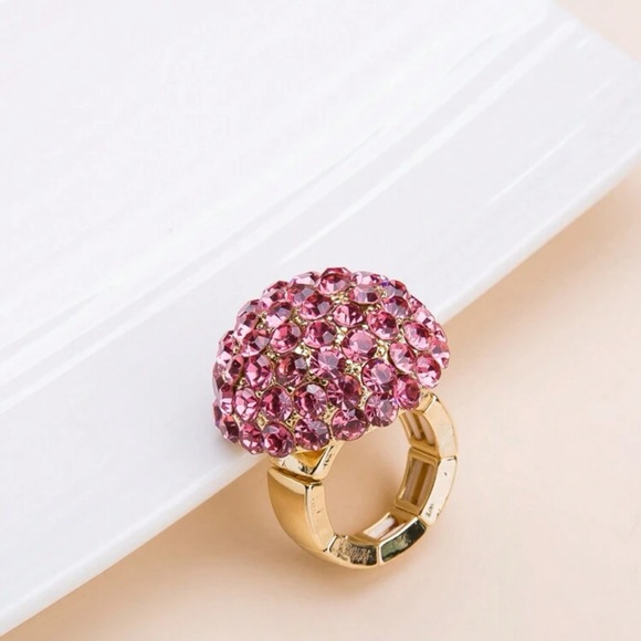 Pink Rhinestone Flower Decor Ring - Picture 5 of 5